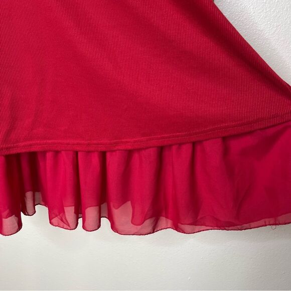 CL Shang Collection Red Rib Knit Chiffon Bow Back Ruffle Tiered Dress Women XL - Picture 6 of 14